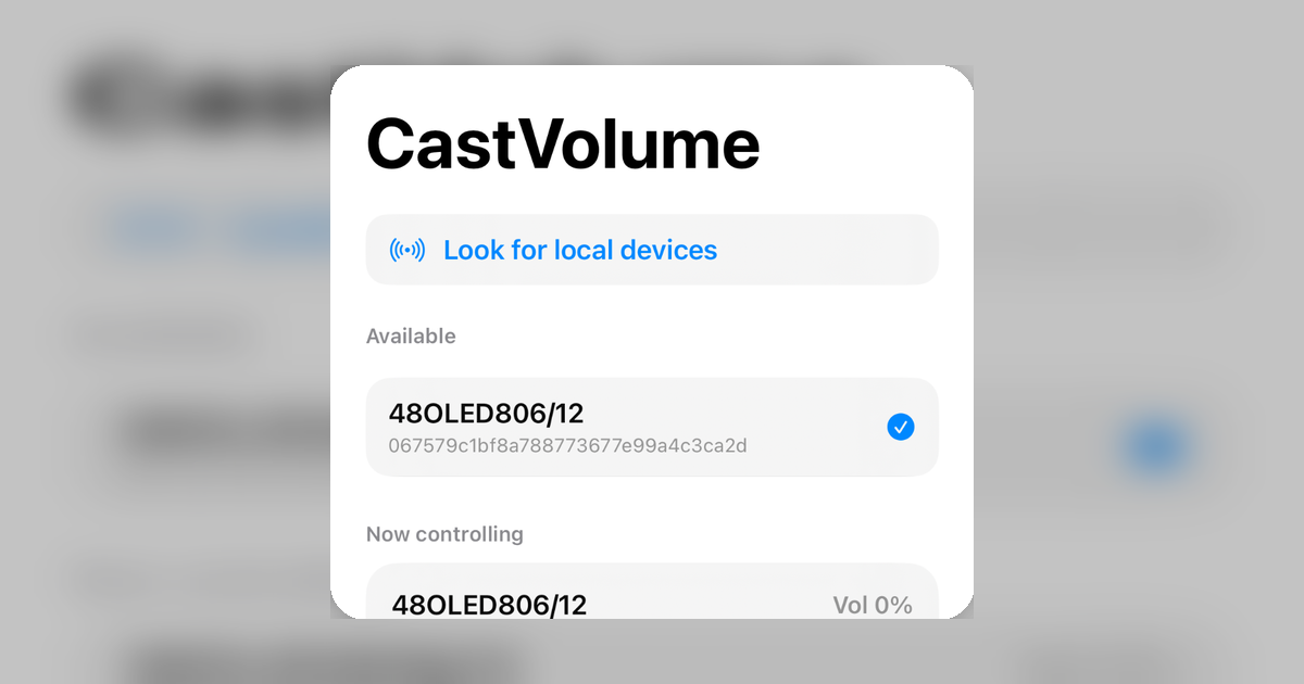 CastVolume device pinning screen
